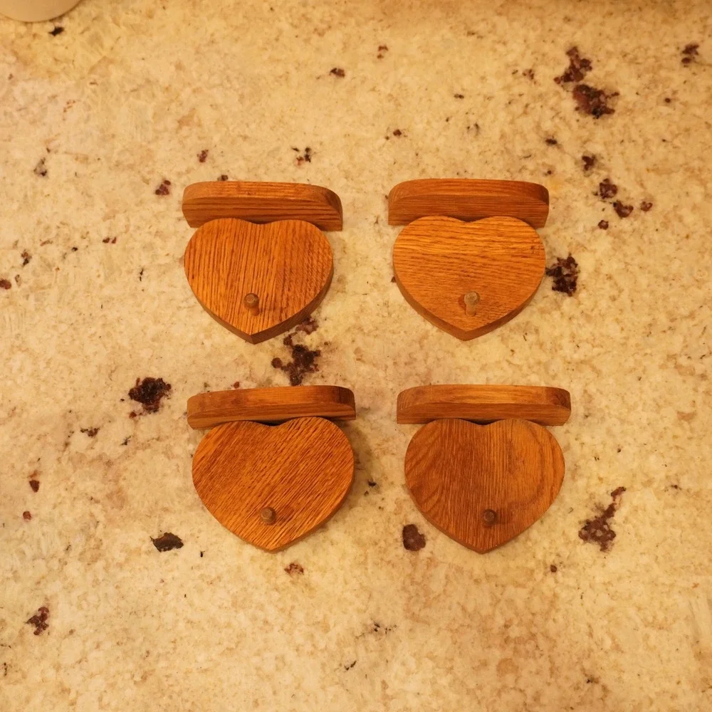 Vintage Wood Heart Wall Hooks Set of 4 Rustic Farmhouse Key Jewelry Hangers